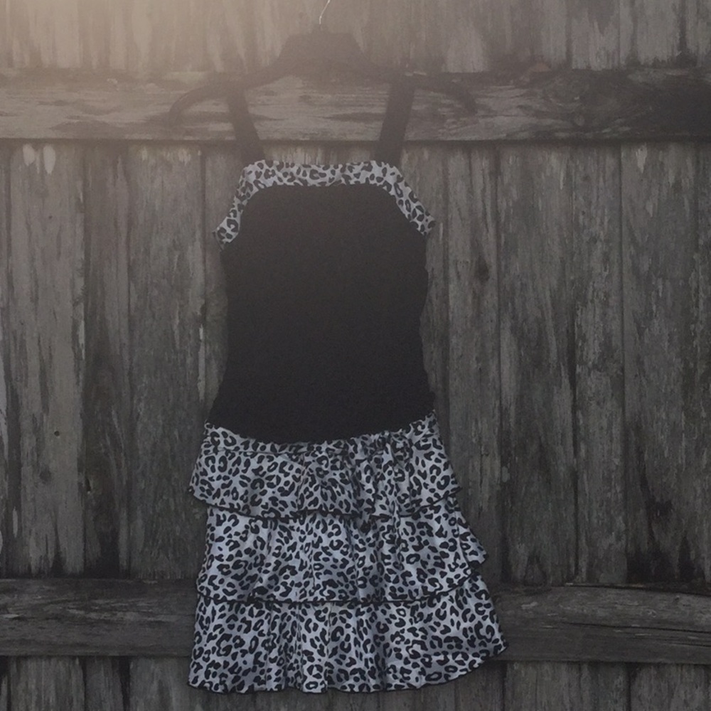 Girls Black and White Cheetah/Leopard Dress sz 14